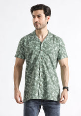 Olive Tropical Print Shirt